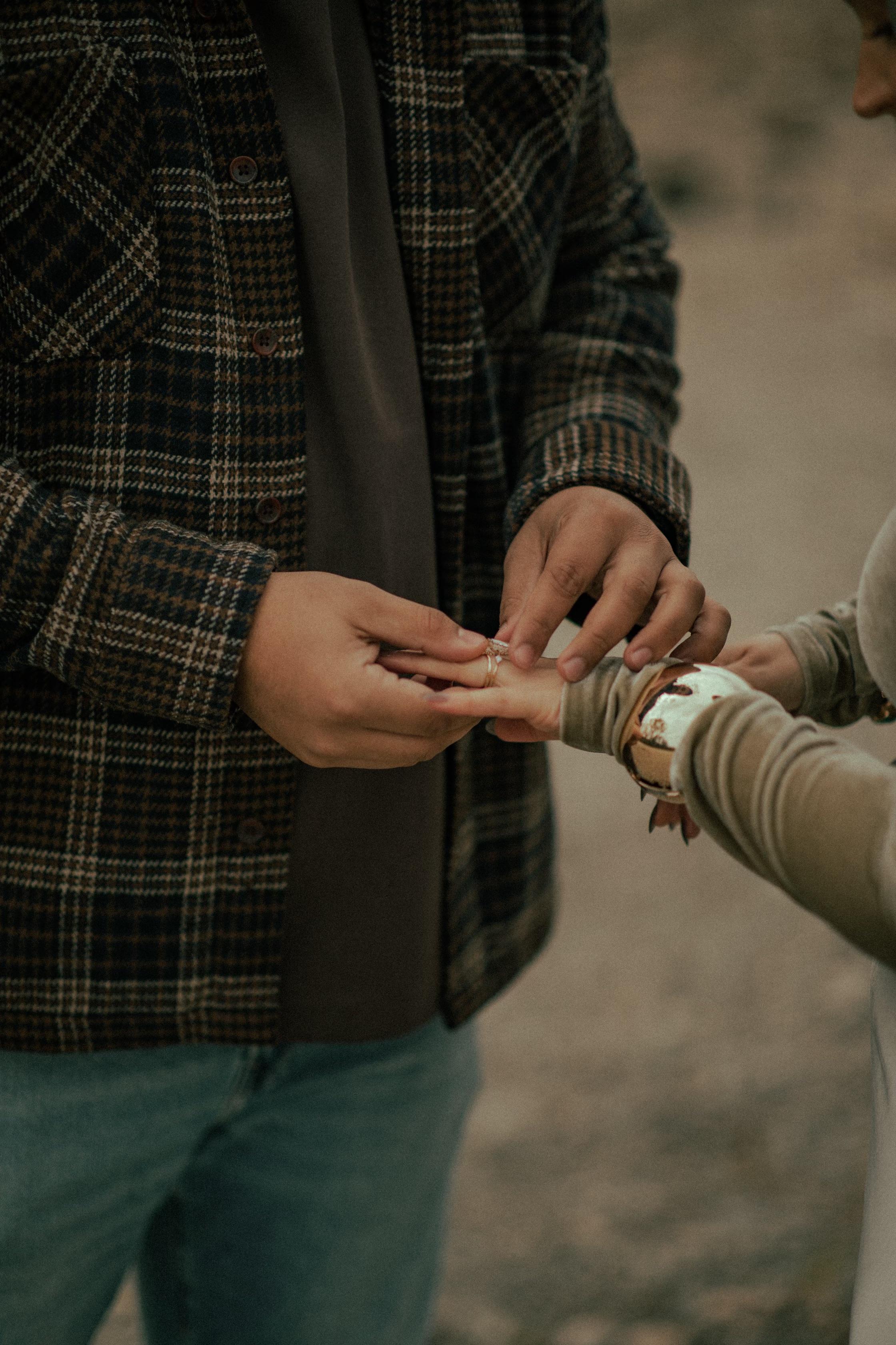 Close-up of custom engagement ring — portrait shoot