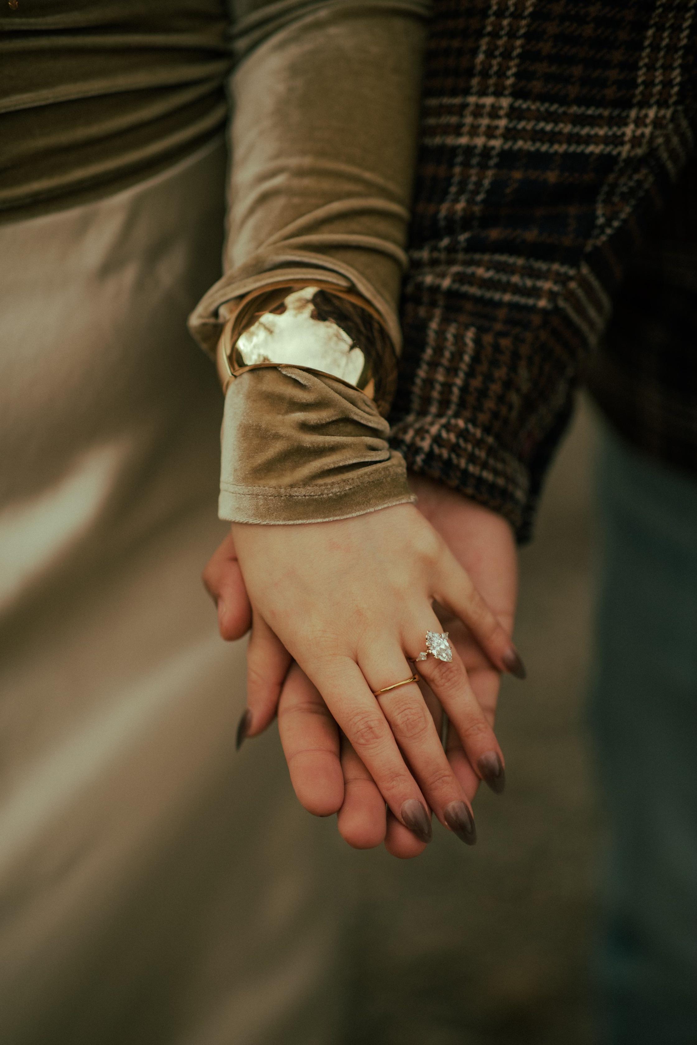 Engagement ring detail — different angle from portrait shoot